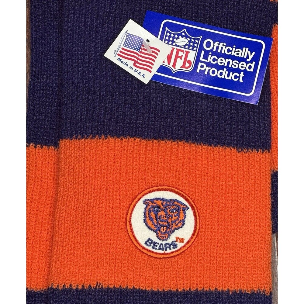 CHICAGO BEARS Vintage 1980s Winter Scarf NFL Orange & Black Fringe New With Tags